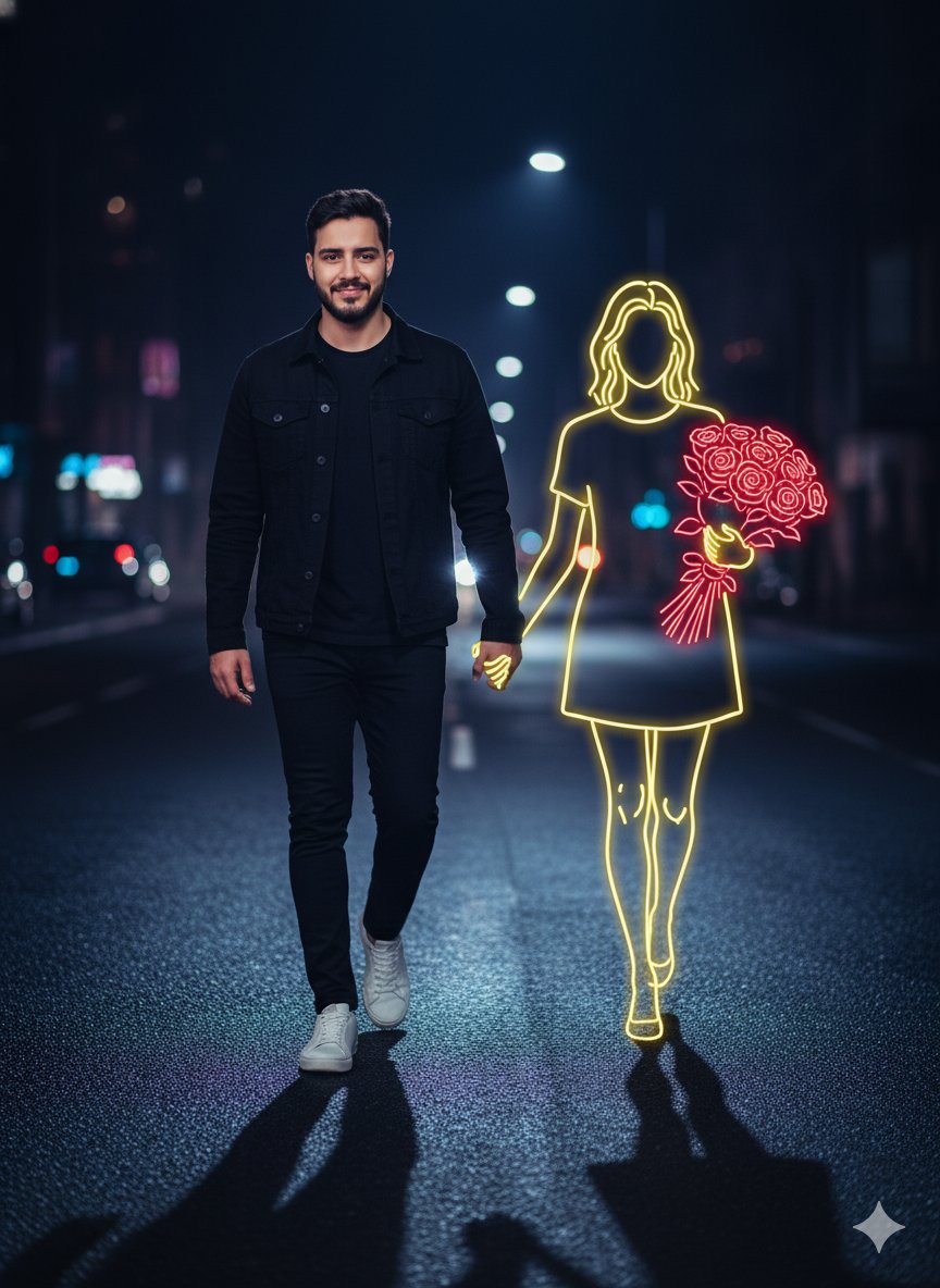 Cinematic Night Portrait with Neon Silhouette AI image template preview