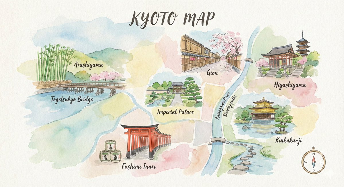 Watercolor Travel Map Illustration Prompt AI image template preview