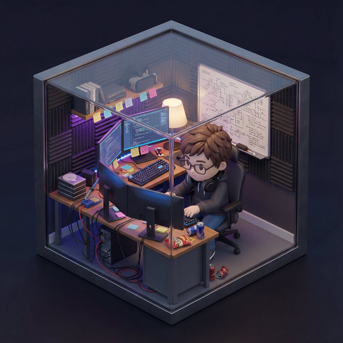 Isometric 3D Miniature Room with Chibi Character Prompt example 1