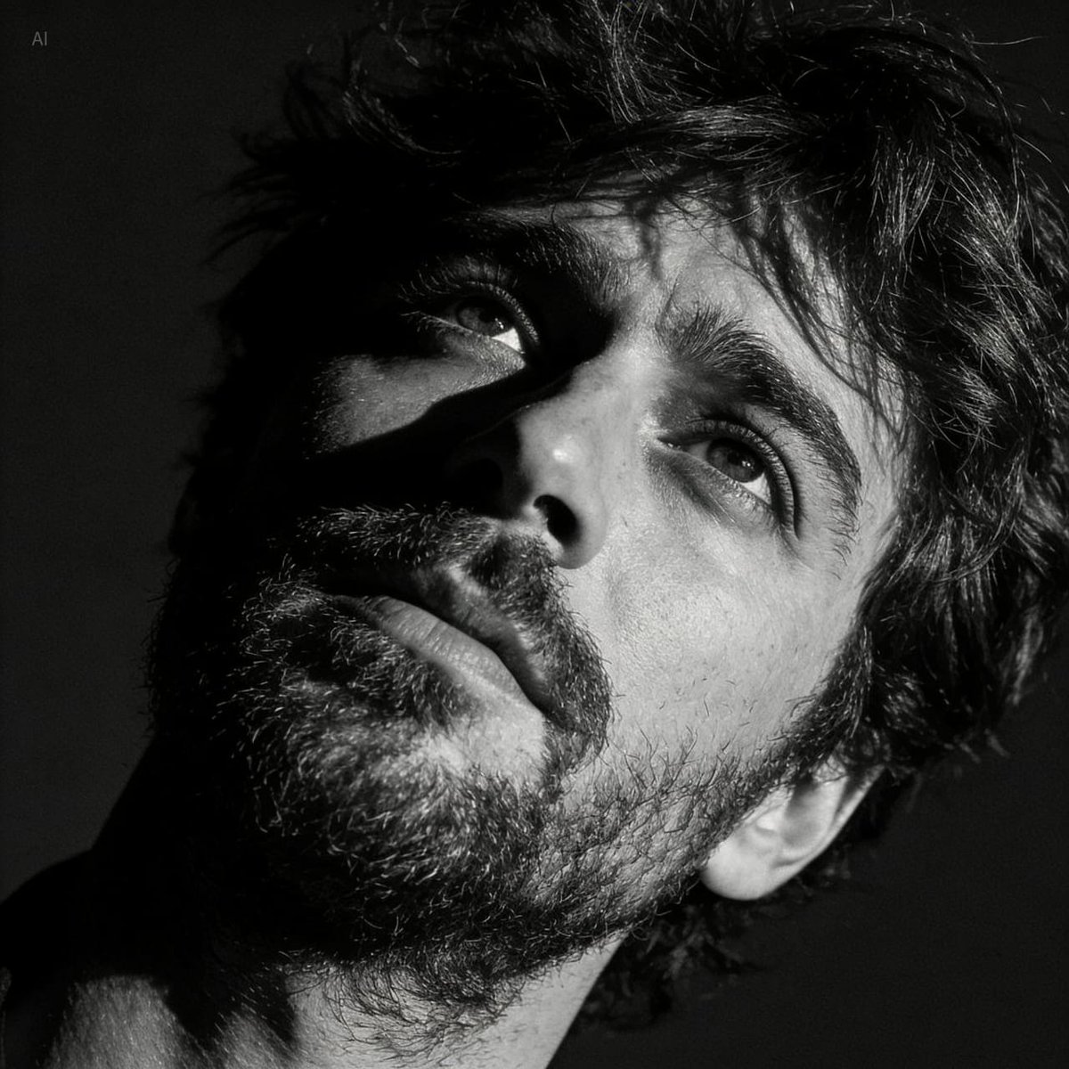 Dramatic Black and White Portrait with Silhouette Lighting Prompt AI image template preview