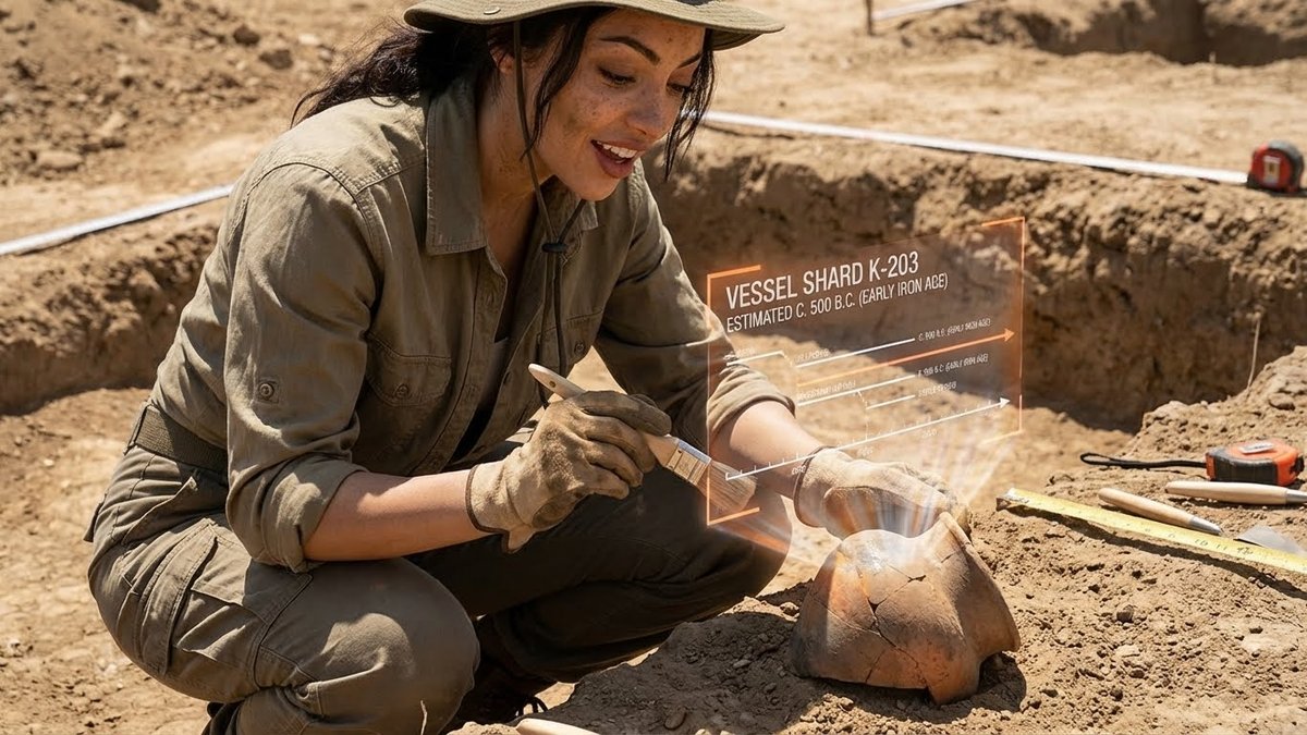 Structured Prompt for Archaeological Dig Scene with 3D Data Overlay AI image template preview