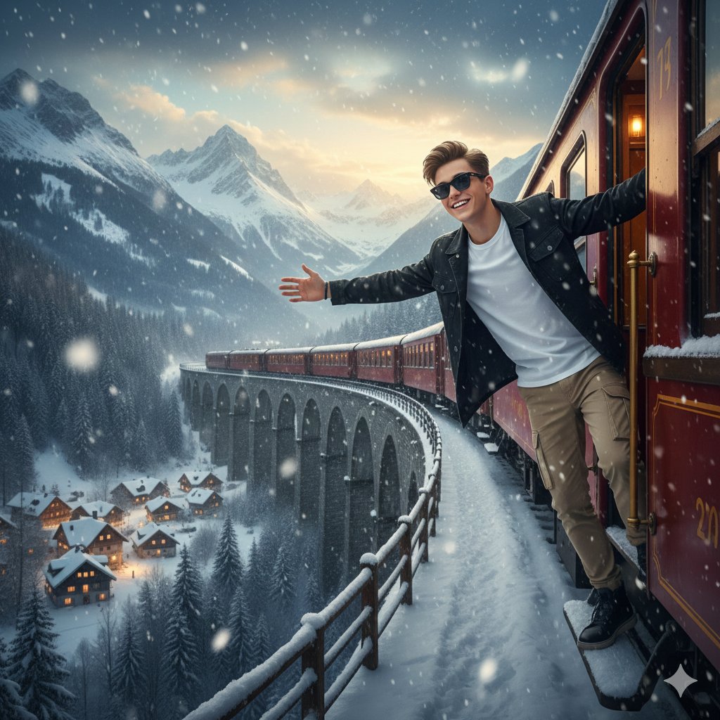 8K Cinematic Winter Adventure Photo on a Vintage Train AI image template preview