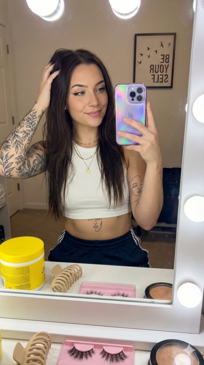 Detailed Social Media Mirror Selfie Portrait AI image template preview
