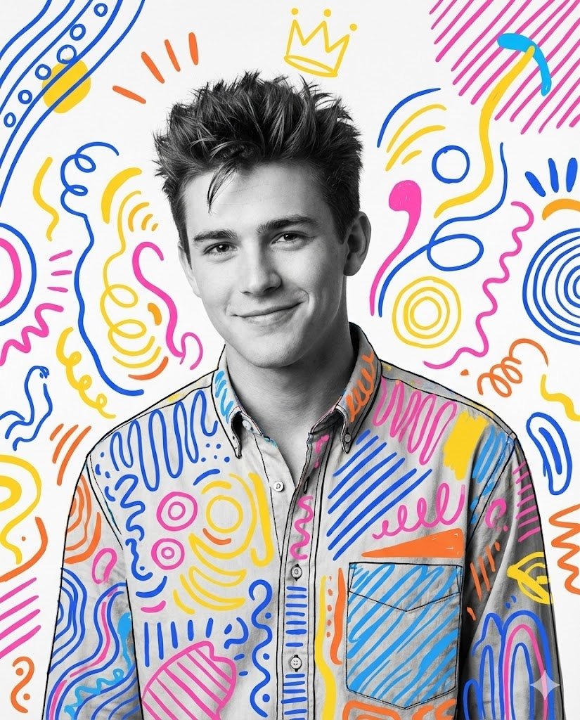 Mixed Media Portrait with Pop Art Doodles AI image template preview