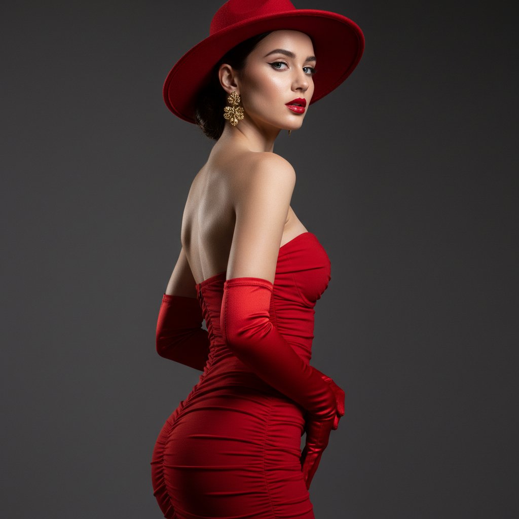 Dramatic Red Fashion Editorial Portrait AI image template preview