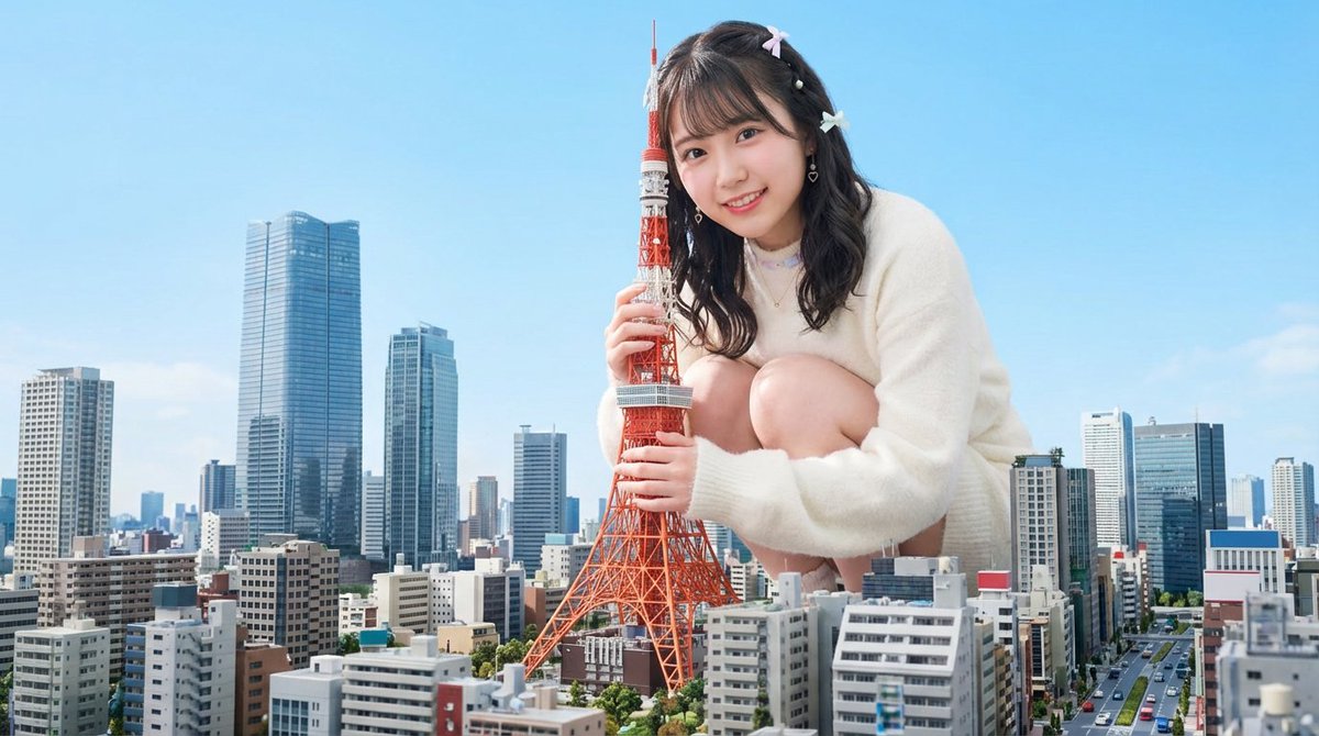 Giant Hugging Tokyo Tower Photo Prompt AI image template preview