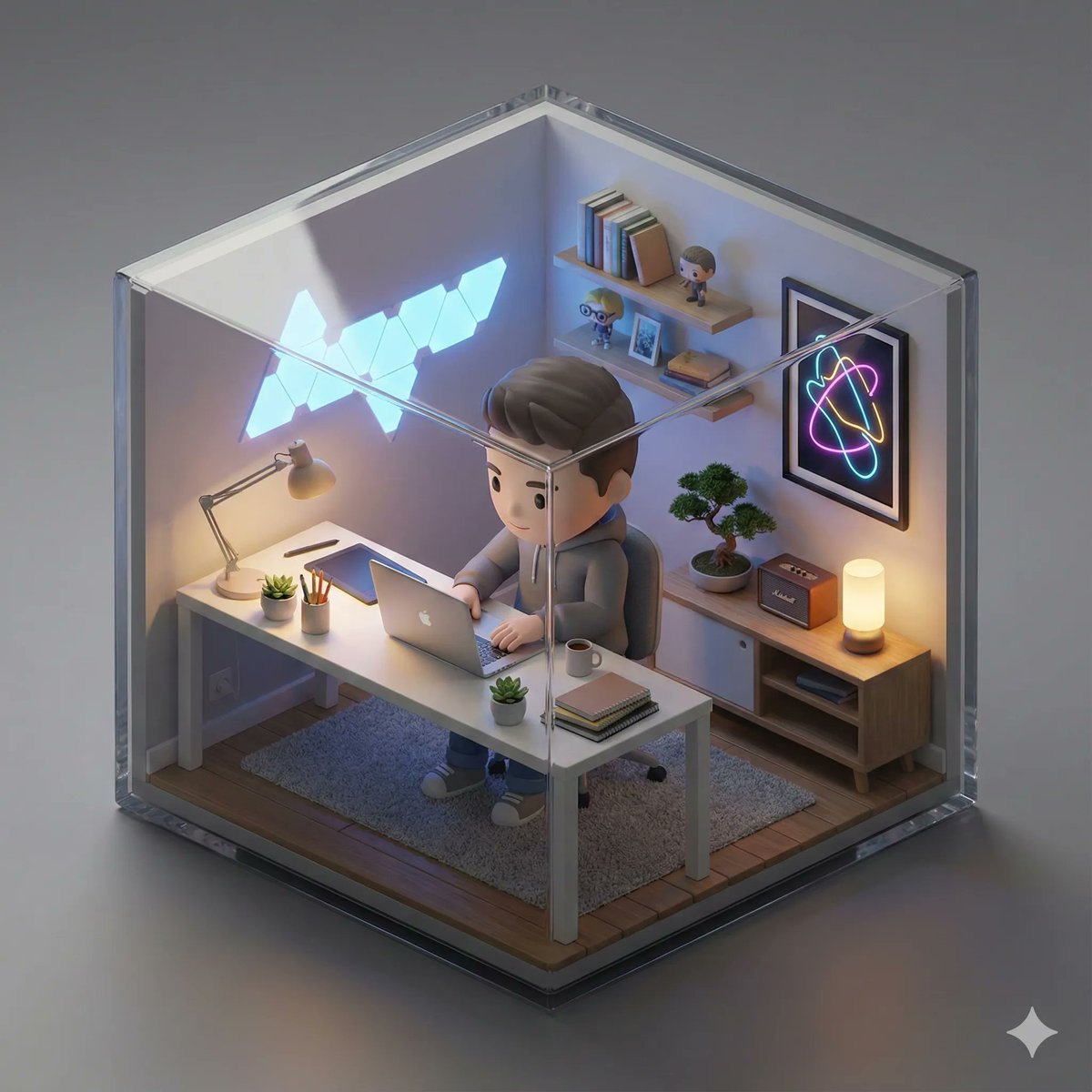 Isometric 3D Miniature Room with Chibi Character AI image template preview