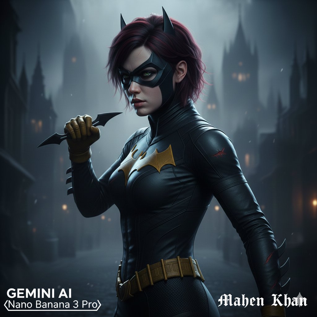 Gothic Noir Vigilante Portrait (Batgirl Inspired) AI image template preview