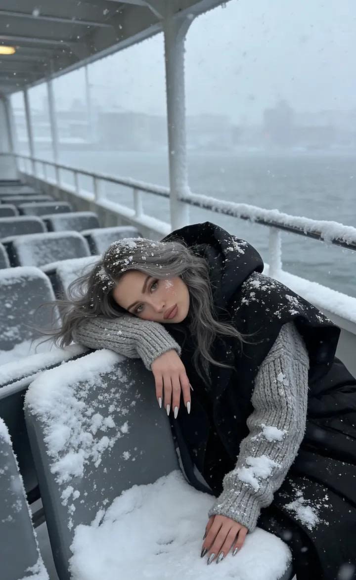 Serene Winter Ferry Portrait AI image template preview
