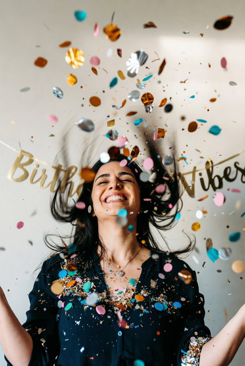Joyful Confetti Celebration Portrait AI image template preview