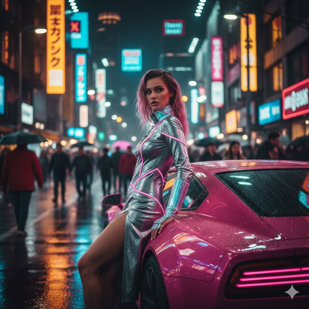 Cyberpunk Neon Fashion Editorial Prompt (9:16 Vertical) AI image template preview