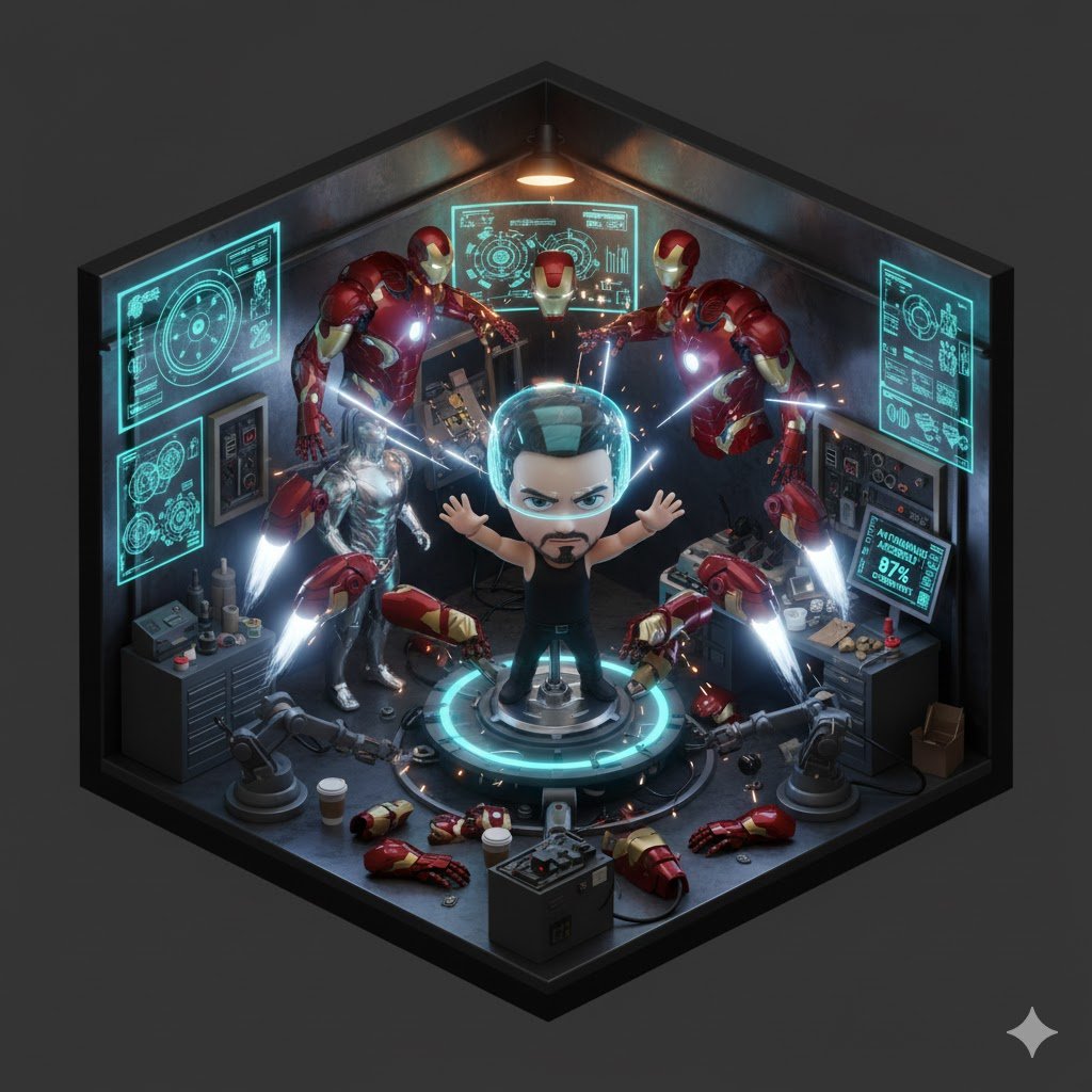 Isometric 3D Tony Stark Workshop Cube AI image template preview