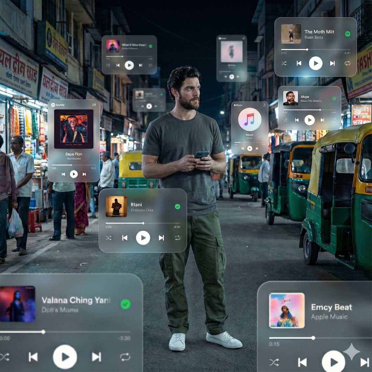 Cinematic AR Visualization in Indian Street Market AI image template preview