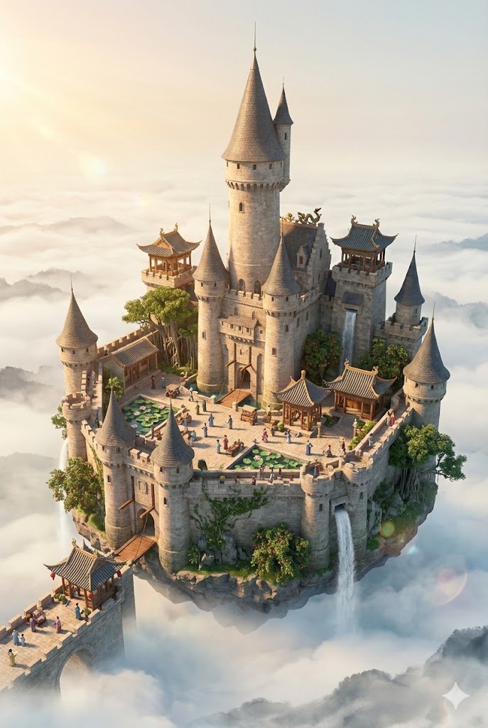 Floating Sky Castle Digital Art Poster Prompt AI image template preview