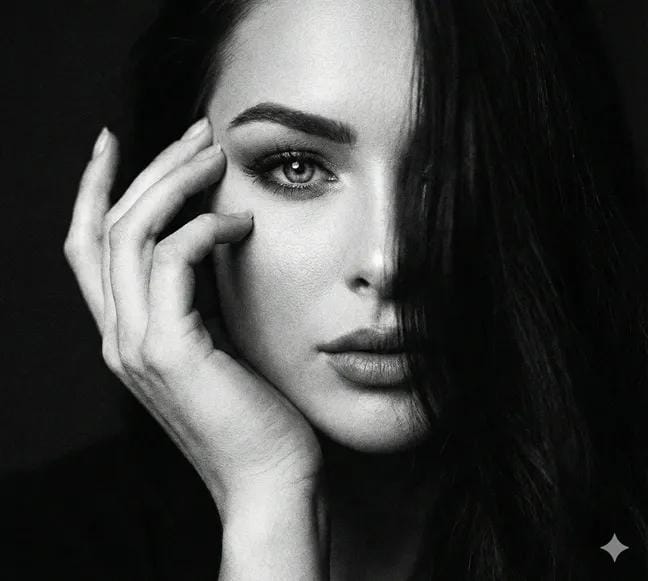 Cinematic Black and White Close-Up Portrait AI image template preview