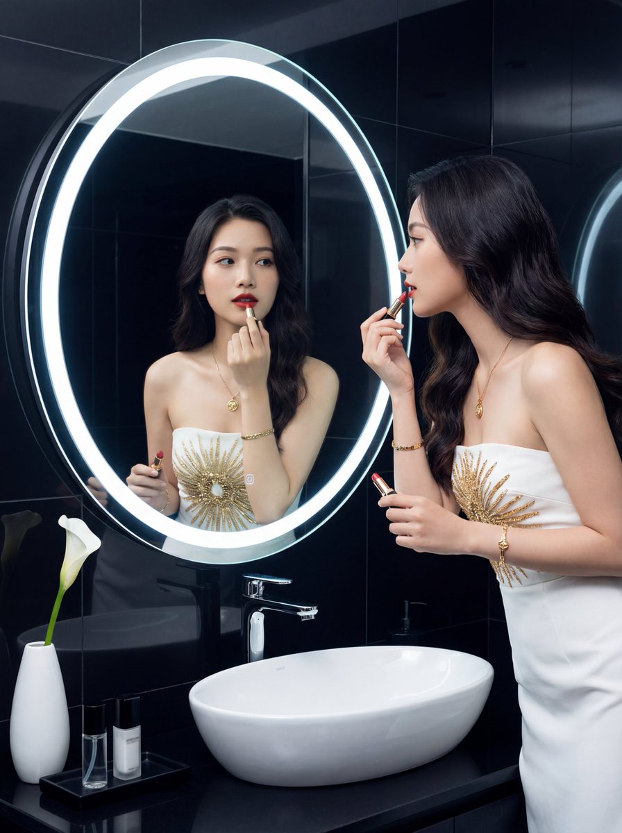 Luxury Bathroom Selfie with Mirror Reflection AI image template preview