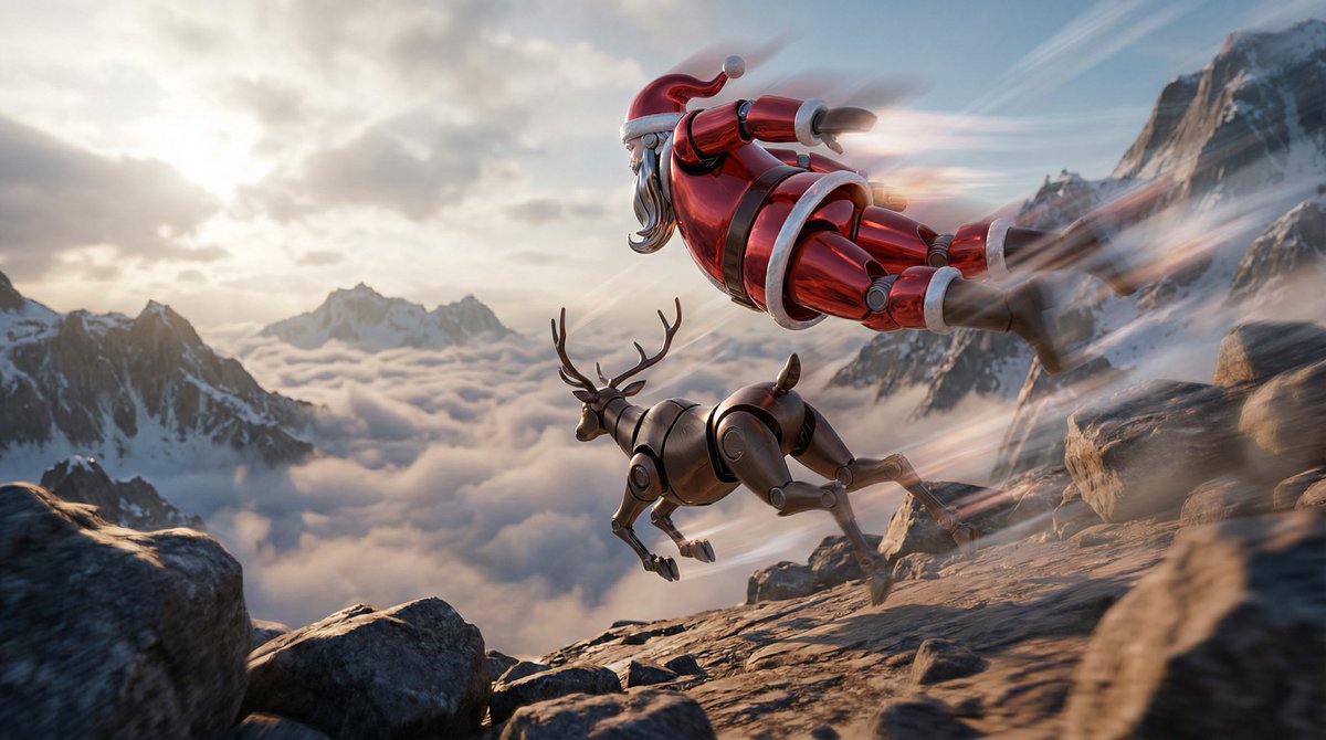Semi-Realistic Dogfight between Santa and Reindeer Robots AI image template preview