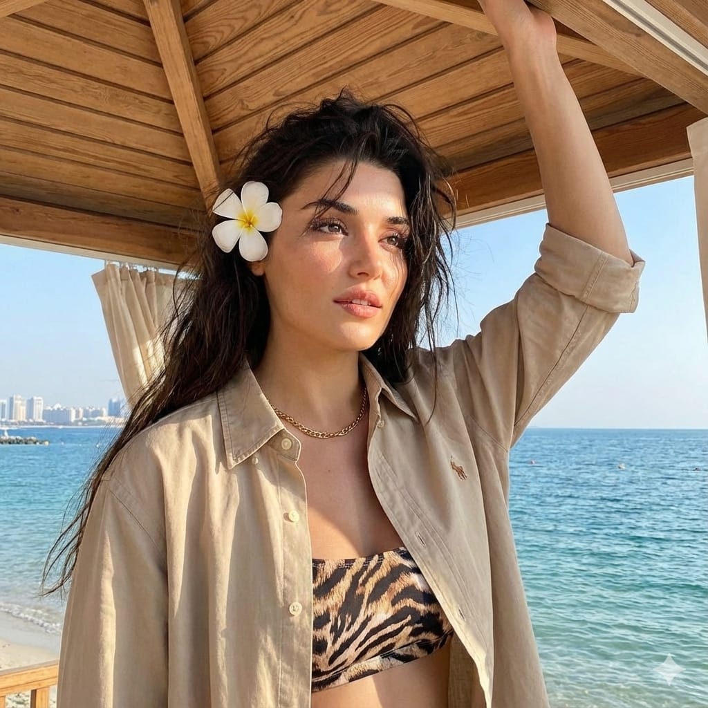 Tropical Outdoor Portrait with Face Preservation AI image template preview