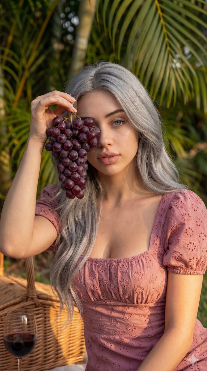 8K High Fashion Portrait with Grapes AI image template preview