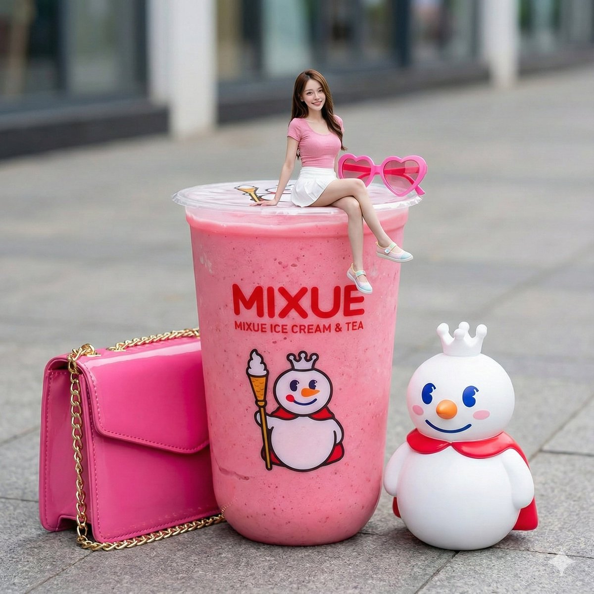 Miniature Girl Sitting on Coffee Cups AI image template preview