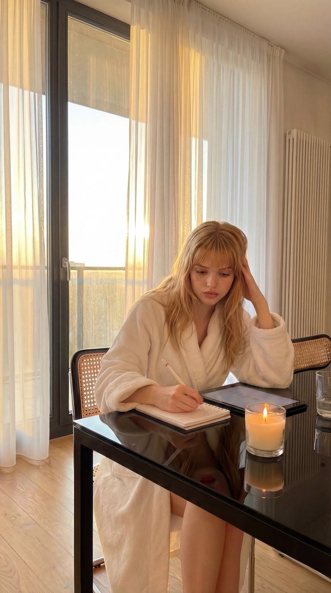 Cozy Golden Hour Writing Scene Prompt AI image template preview