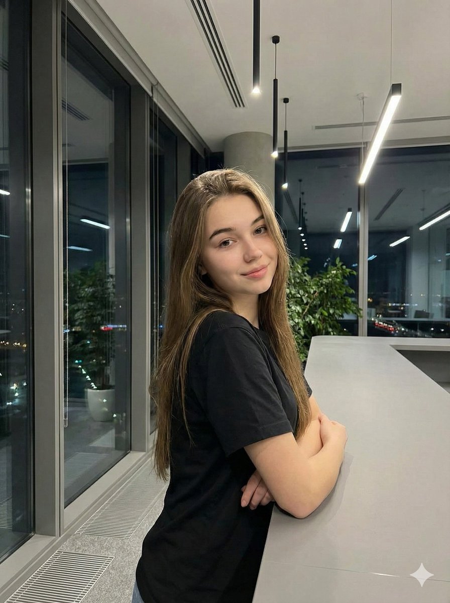 Realistic Corporate Portrait in a Modern Office at Night AI image template preview