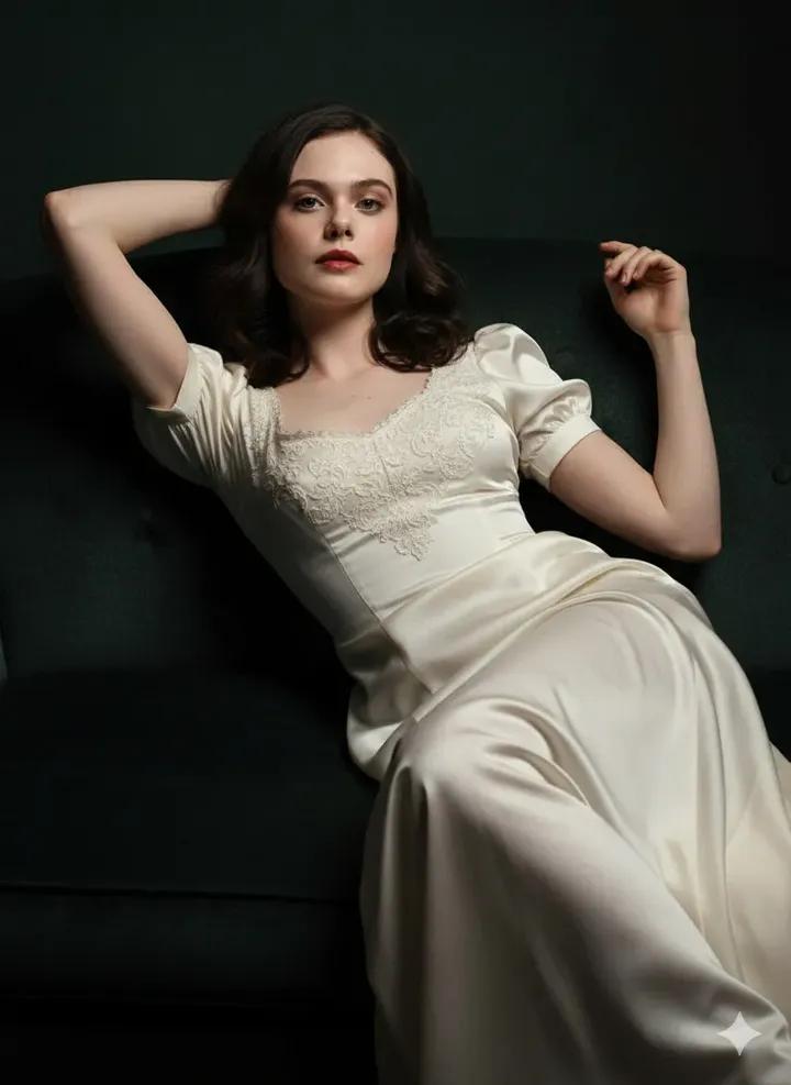 Fine Art Low-Key Portrait in Vintage Dress AI image template preview