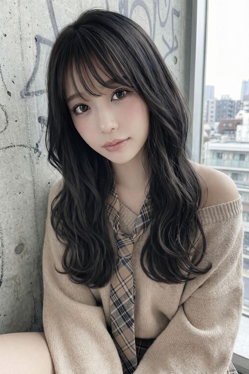 Image Editing: Change Hair Color to Black AI image template preview