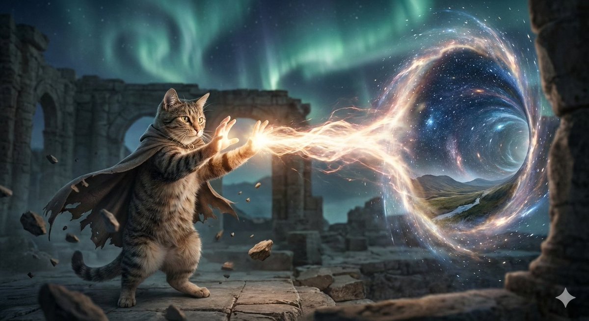Surreal Cat Shooting Power to Open Wormhole example 2