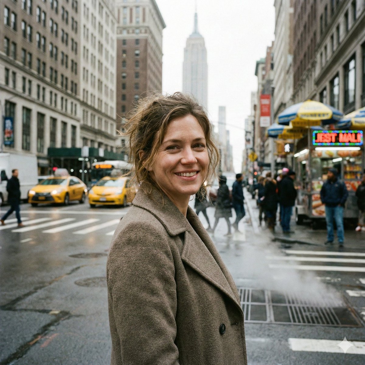 Photorealistic Close-Up of Woman in Busy NYC Street AI image template preview