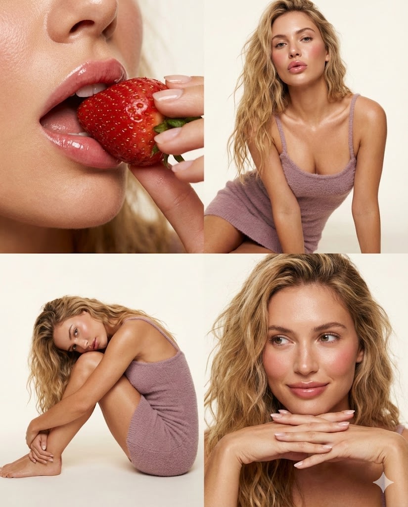 2x2 Beauty Editorial Collage with Macro and Full Body Shots AI image template preview
