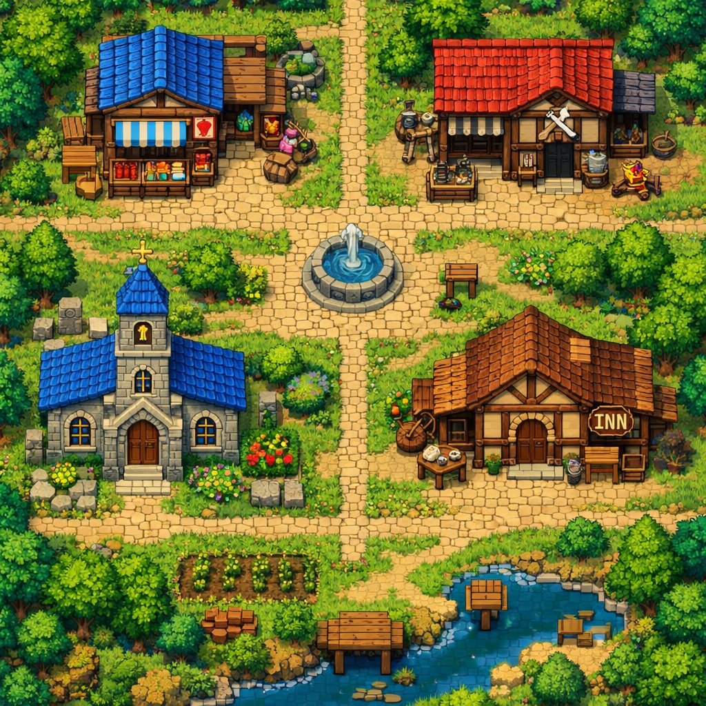 2D Pixel Art Village Map Prompt (ChatGPT) AI image template preview