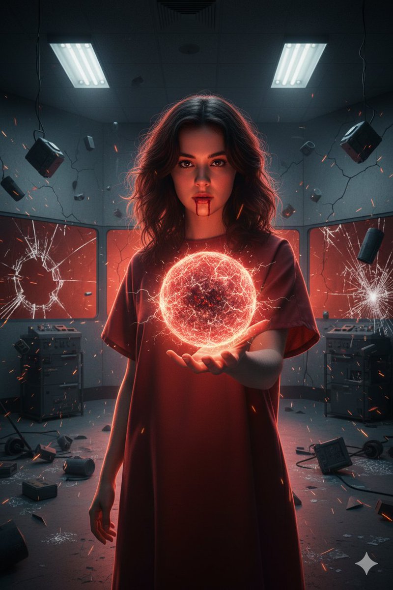 Psychic Woman in Underground Lab Cinematic Scene AI image template preview