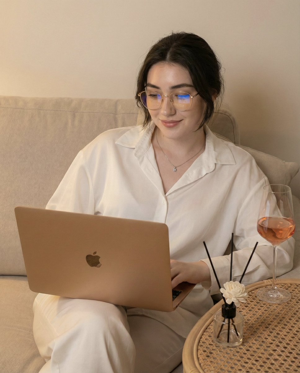 Candid Photo of Woman Working on Laptop Prompt example 2