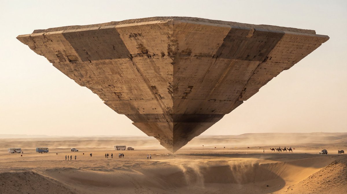 Photorealistic Ultra-Wide Desert Scene with Inverted Pyramid AI image template preview