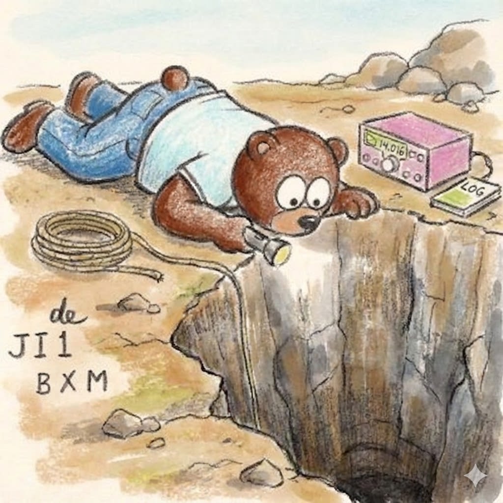 Bear Peering into a Deep Hole Illustration AI image template preview
