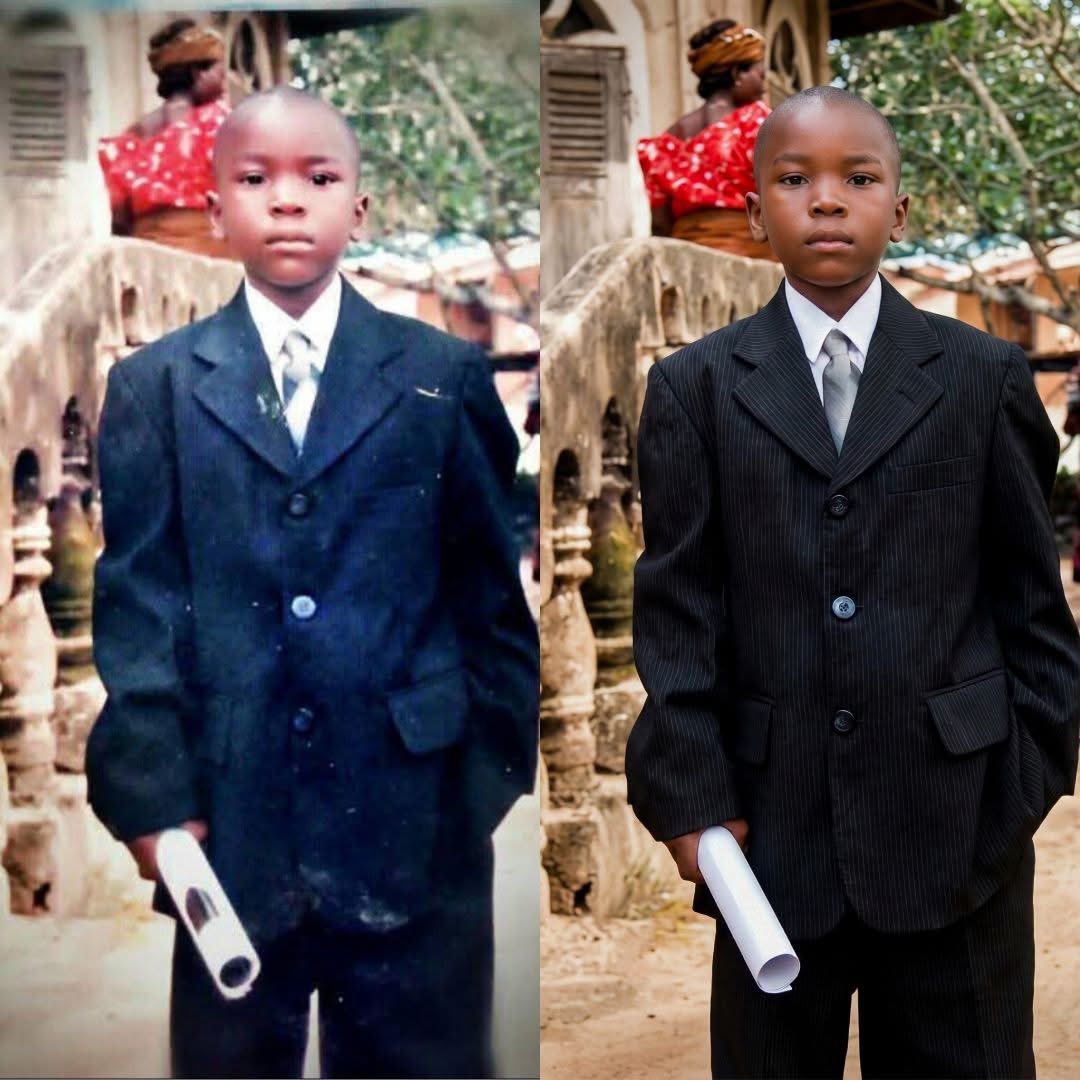 Childhood Photo Recolorization and Restoration Prompt AI image template preview