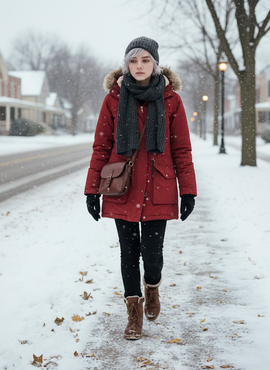 Cinematic Winter Snowfall Portrait AI image template preview
