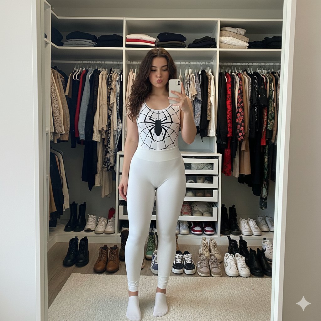 Spider-Girl Cosplay Selfie Prompt (White) AI image template preview