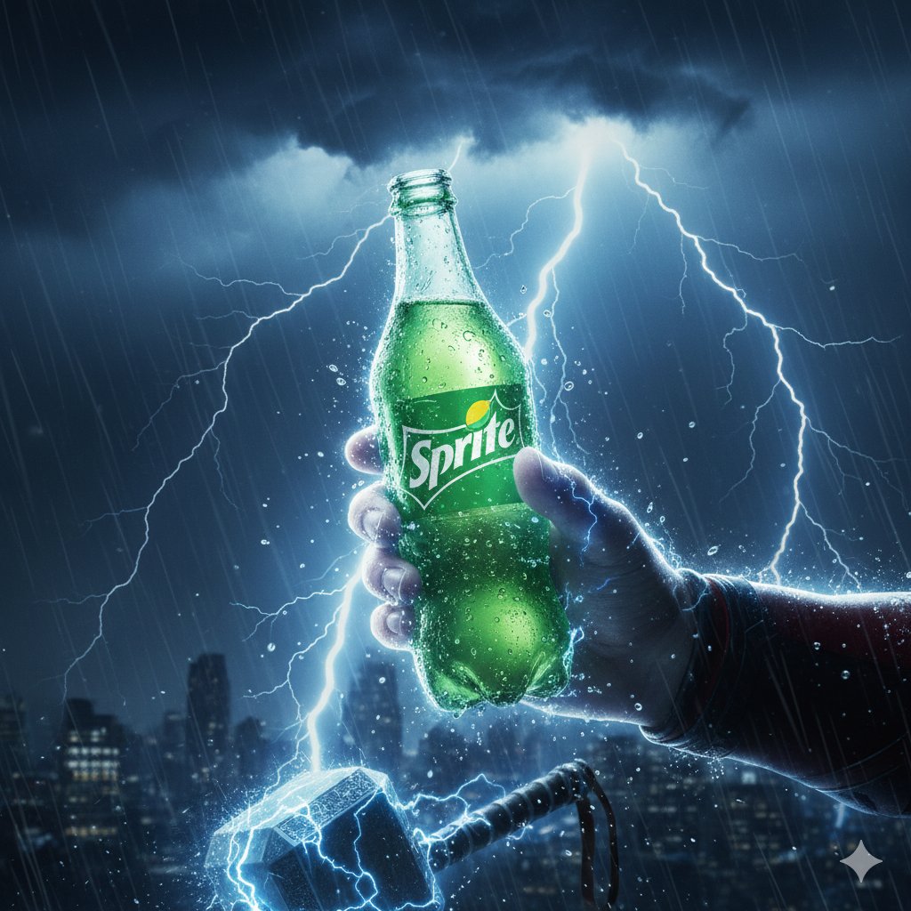 Thor Holding Sprite Bottle Prompt AI image template preview