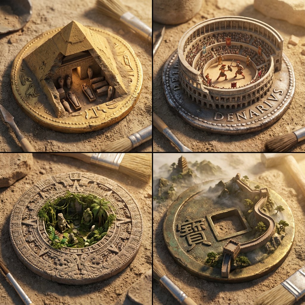 Architectural Diorama Coin Art Grid Prompt AI image template preview