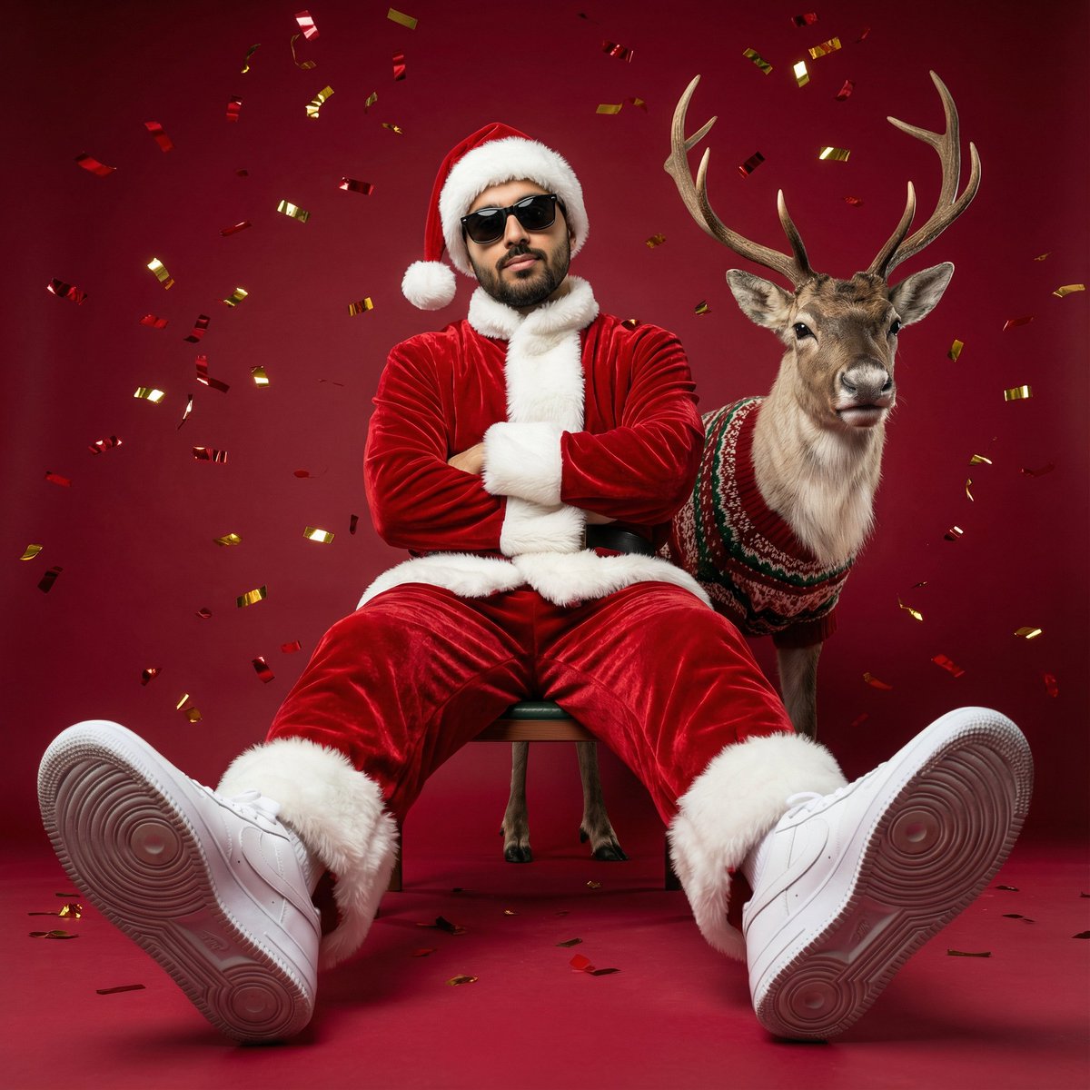 Modern Santa Fashion Editorial with Reindeer AI image template preview