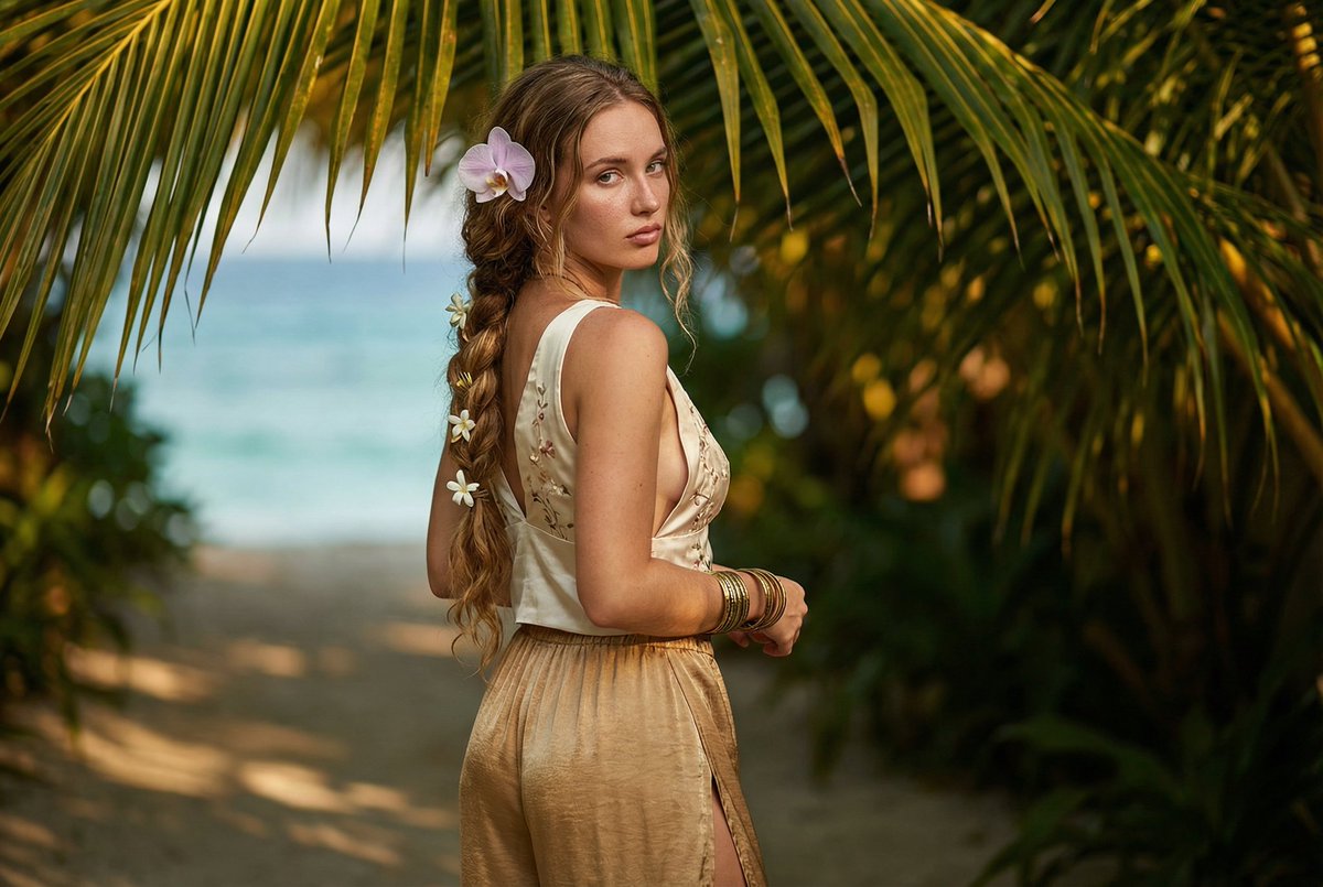 Hyper-Realistic Tropical Edit with Face Preservation Prompt AI image template preview