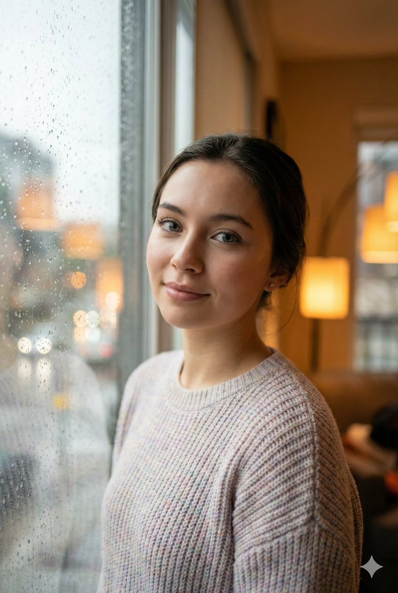 Cozy Realism Rainy Day Portrait Prompt AI image template preview