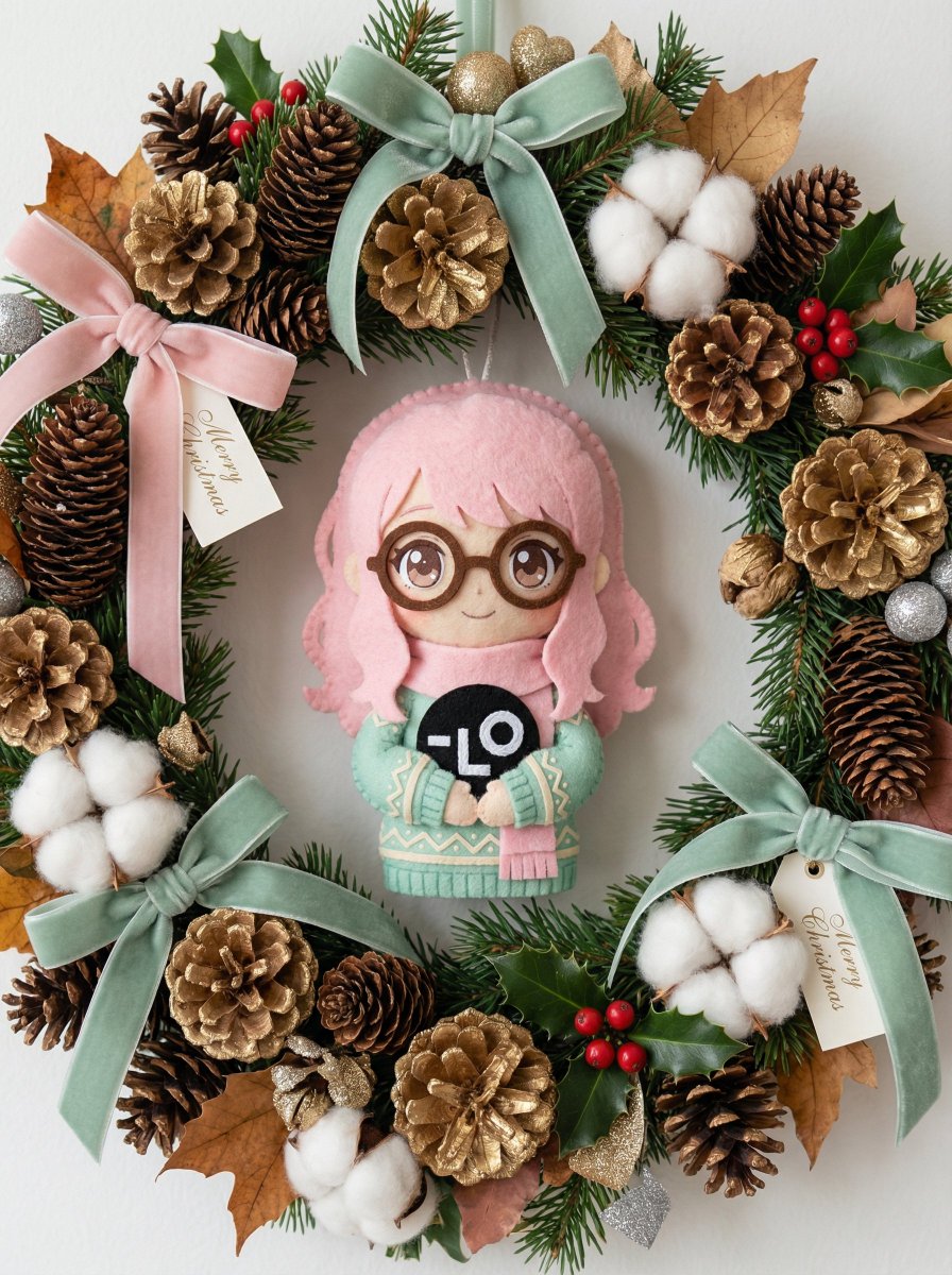 Handmade Christmas Wreath Generator with Custom Ornament AI image template preview