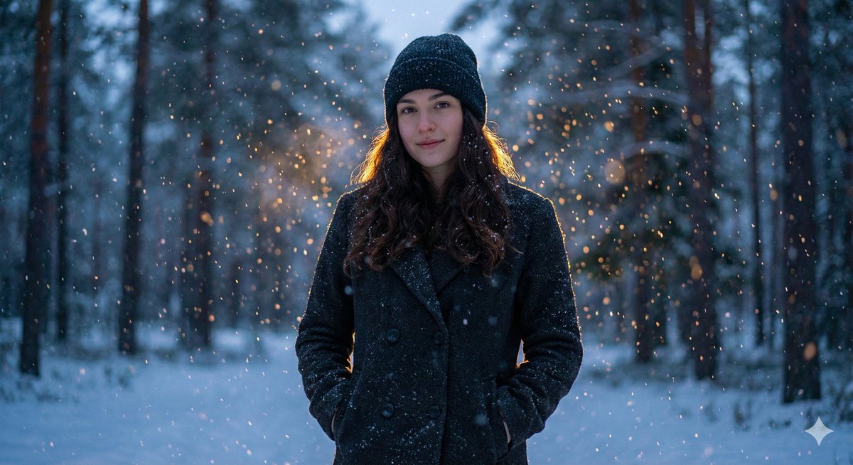 Cinematic Winter Portrait with Teal and Orange Grading AI image template preview