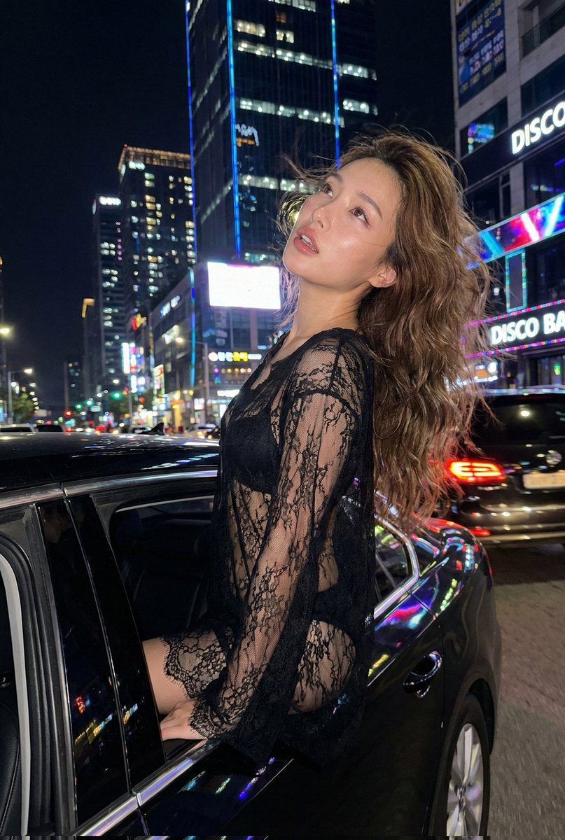 Nighttime Urban Fashion Editorial in Luxury Sedan Prompt AI image template preview