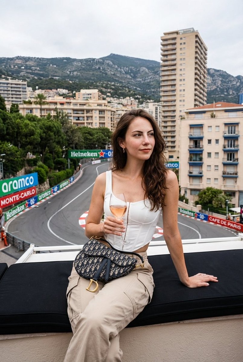 Candid Lifestyle Photo of a Woman on a Monaco Rooftop Terrace AI image template preview