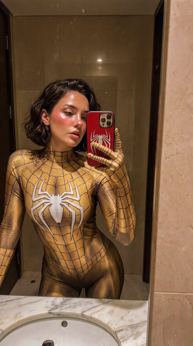Gold Symbiote Mirror Selfie Prompt AI image template preview