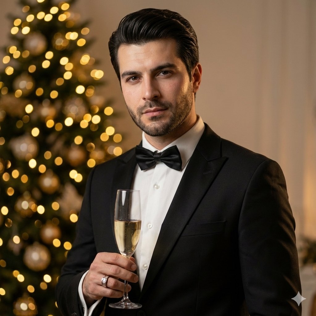 Cinematic Editorial Portrait of a Young Man in a Tuxedo AI image template preview